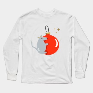 Funny mouse on the christmas balloon Long Sleeve T-Shirt